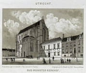 35280 Gezicht op het Munsterkerkhof te Utrecht uit het zuidwesten met de Domkerk met daarnaast het Leesmuseum en een ...